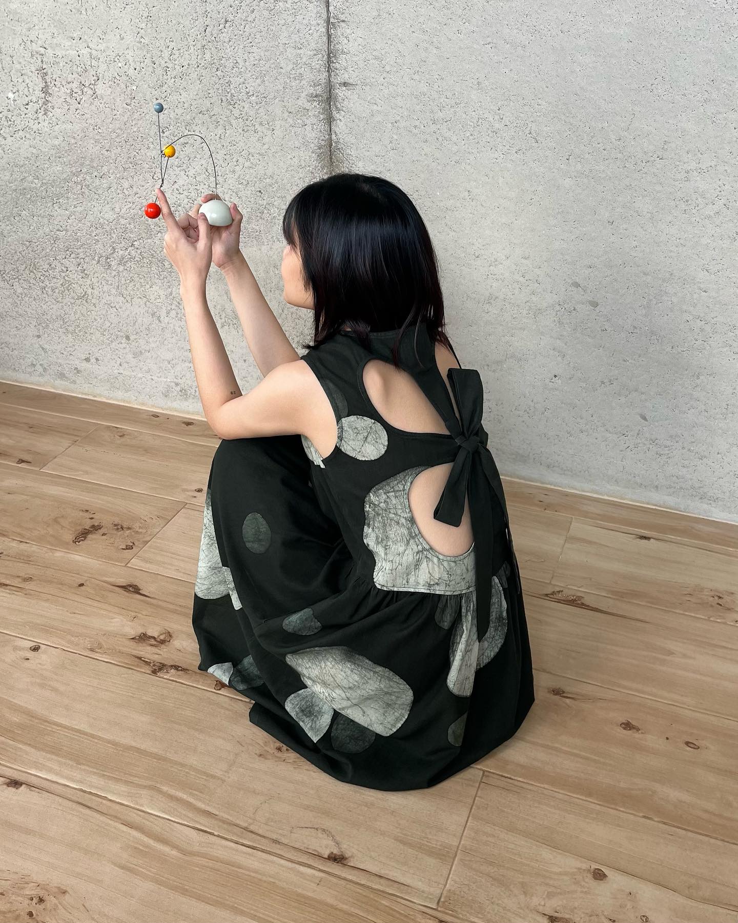 Dark Green Dot Flower Tie-Back Dress