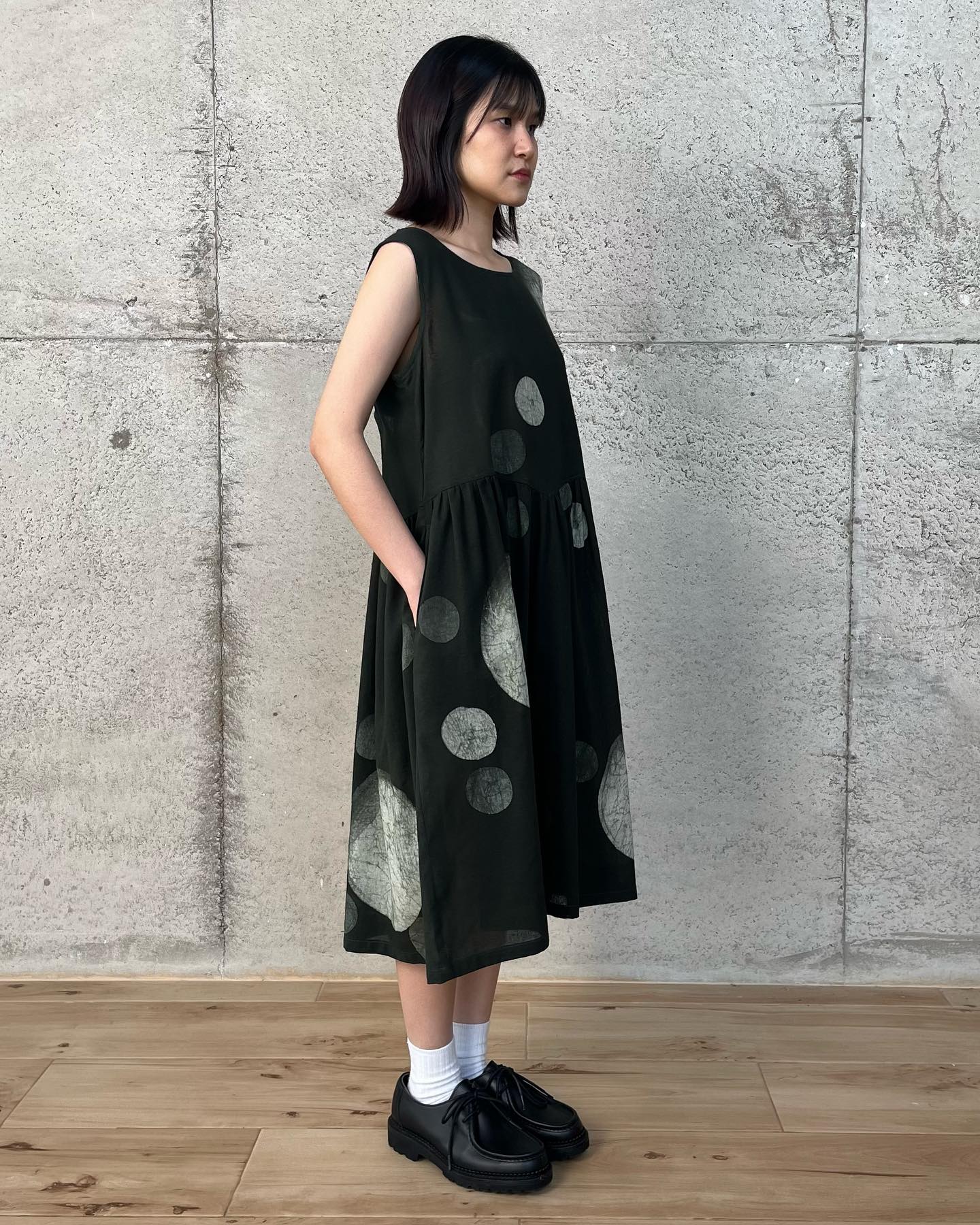 Dark Green Dot Flower Tie-Back Dress