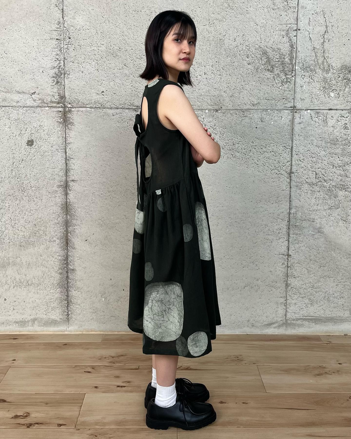 Dark Green Dot Flower Tie-Back Dress