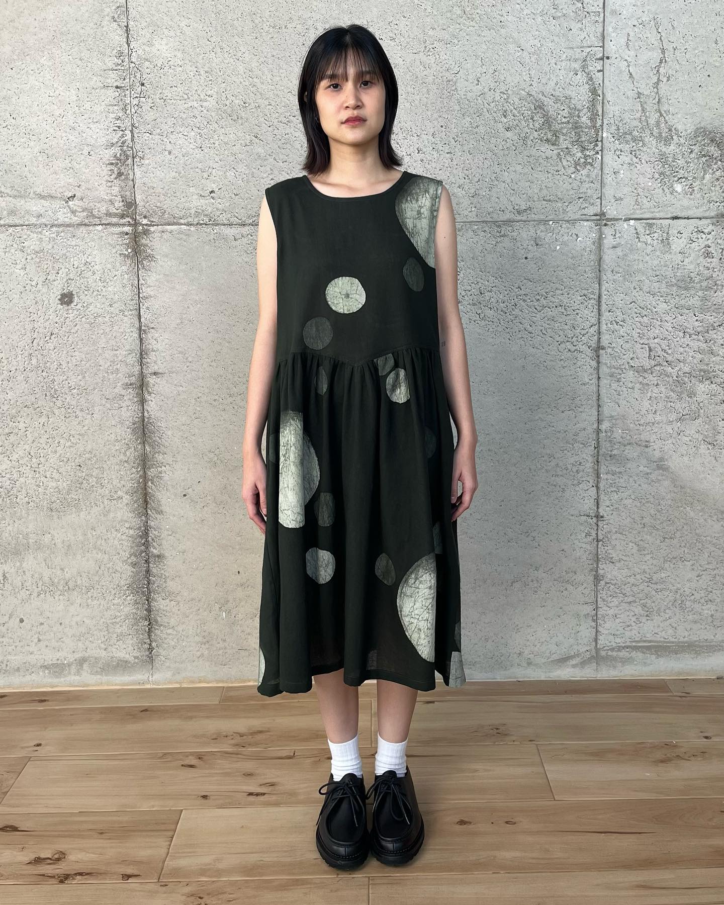 Dark Green Dot Flower Tie-Back Dress