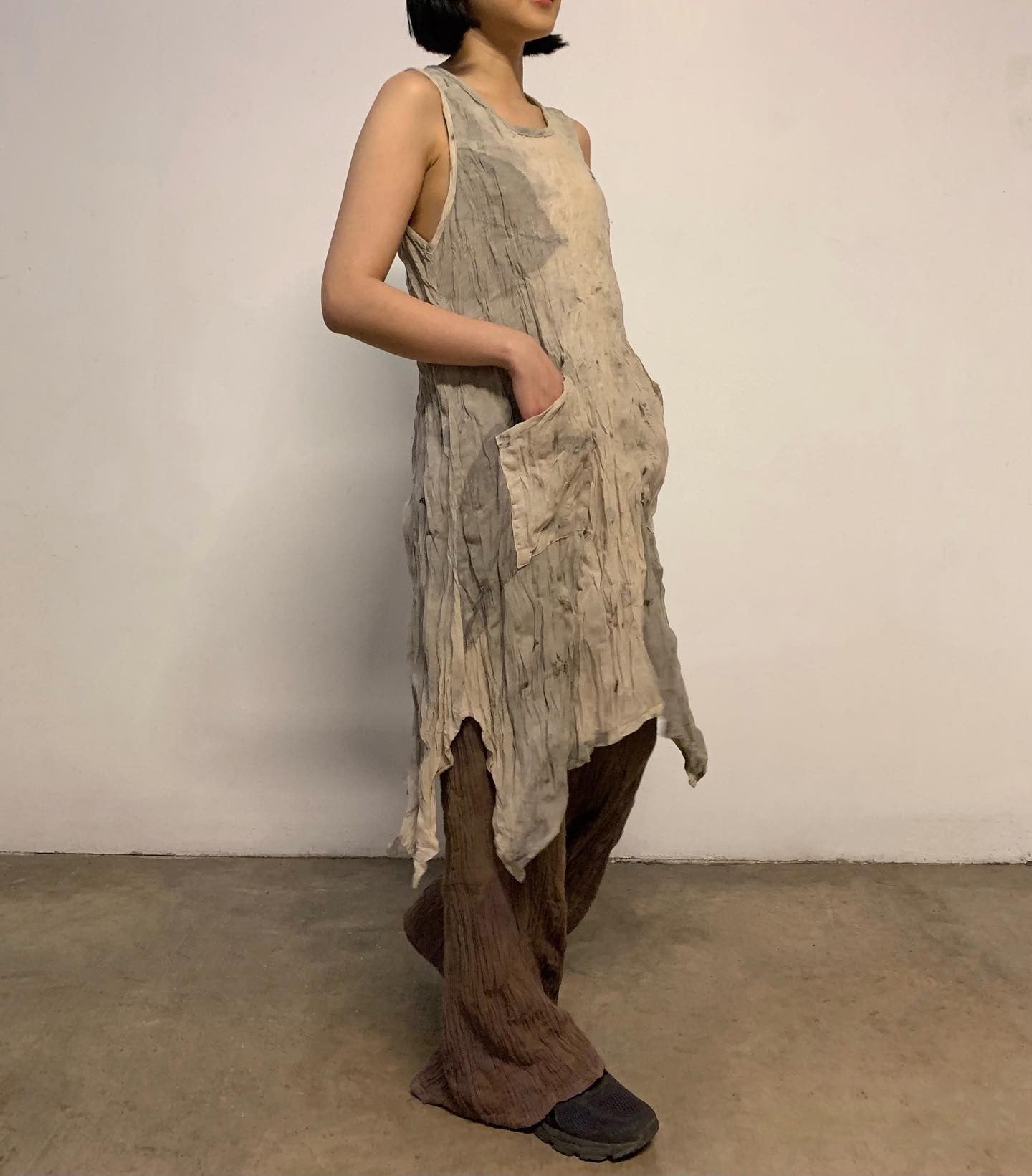 Eco-Printing Long Shirt Fitted Dress