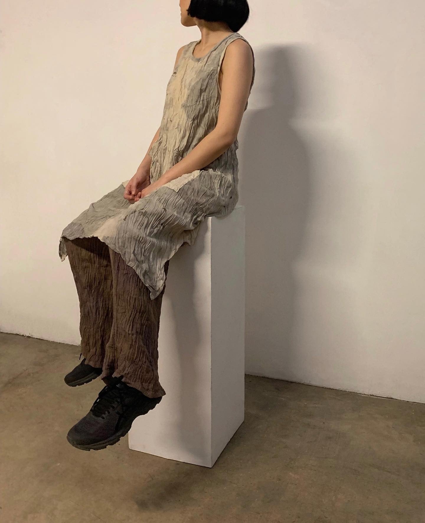 Eco-Printing Long Shirt Fitted Dress