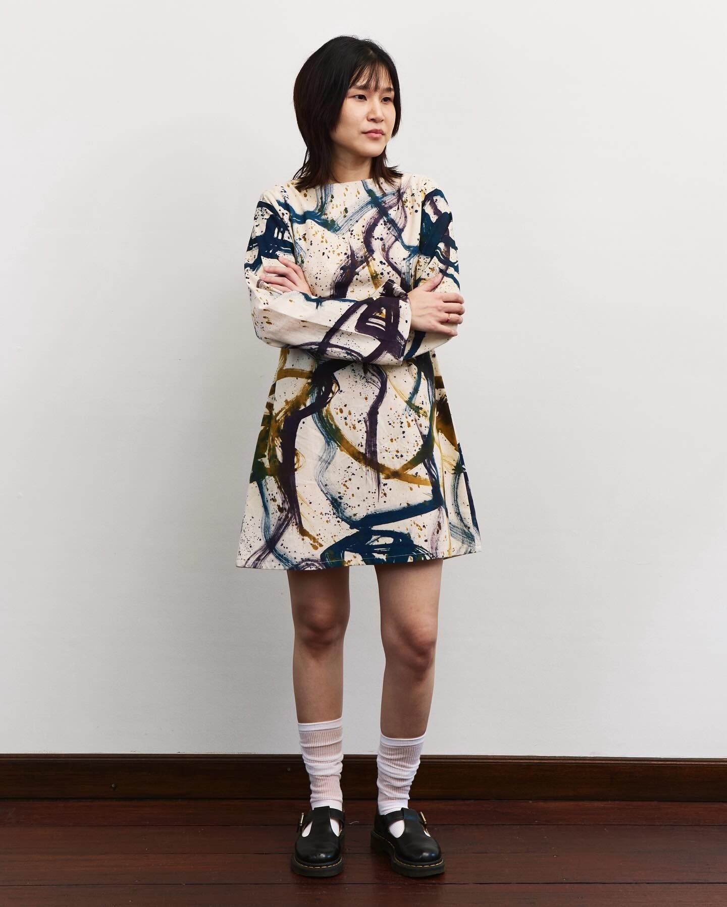 Batik Pollock Long Sleeve Mini Dress