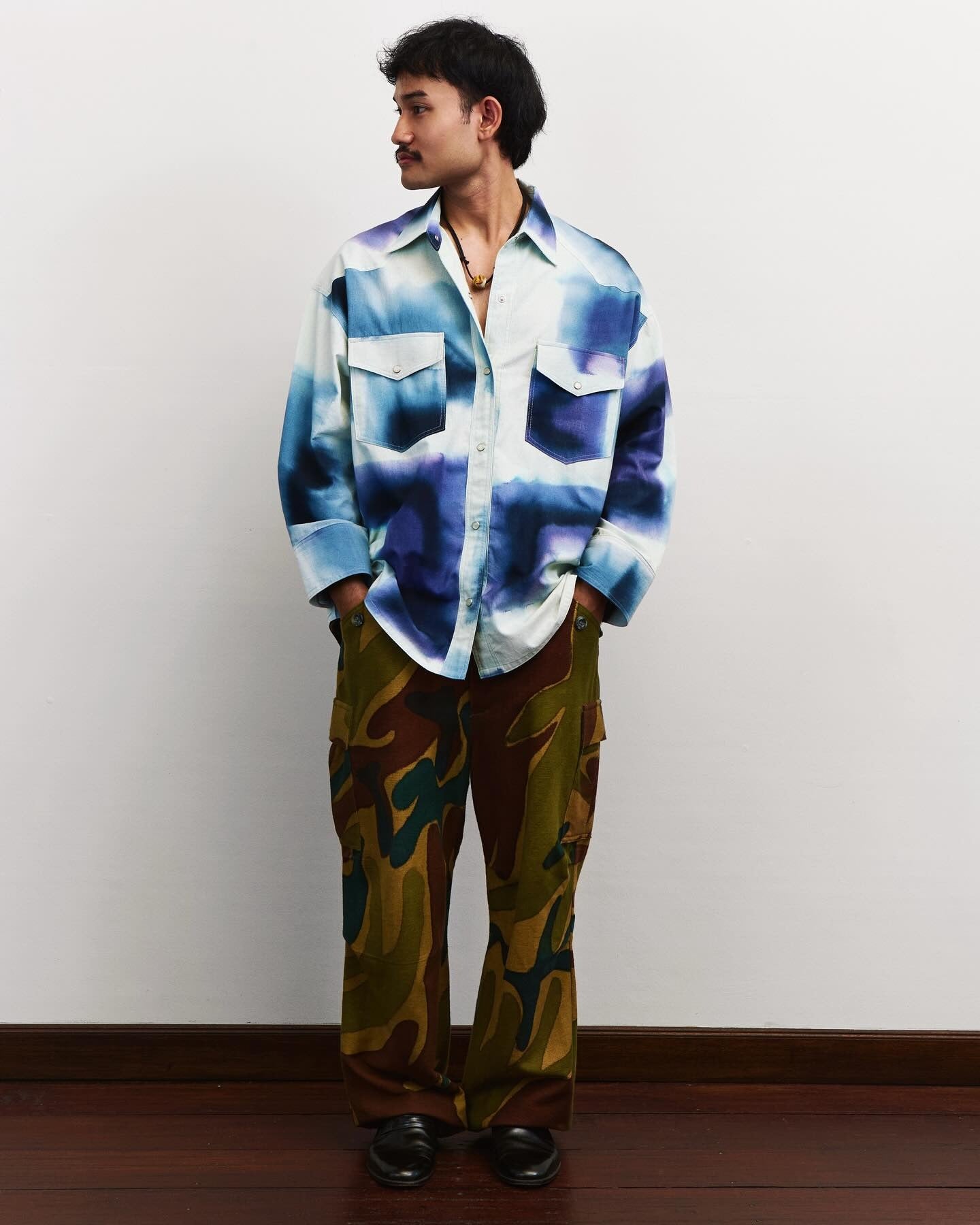 Navy Batik Western Shirt