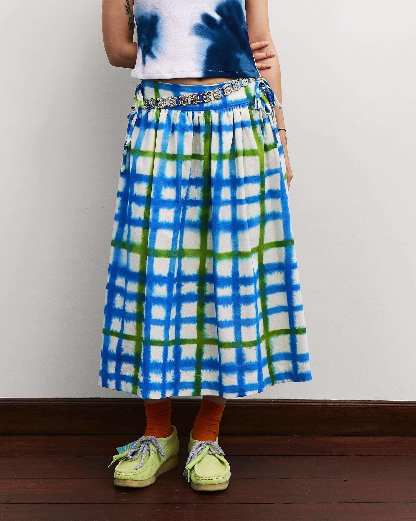 Side Bow Plaid Skirt