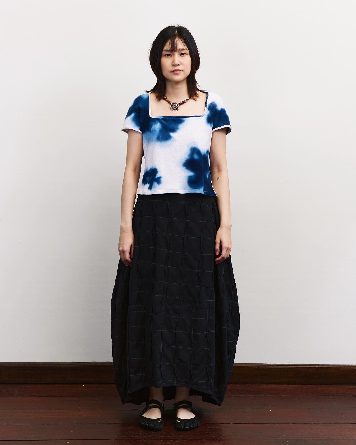 Leaf Shadow Ribbed Square Neck Top