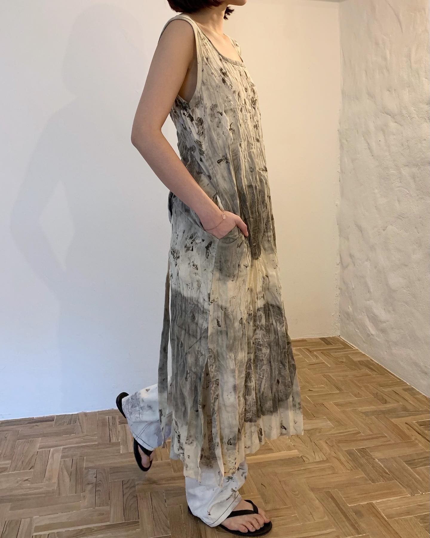 Eco-Printing Tie Long Dress