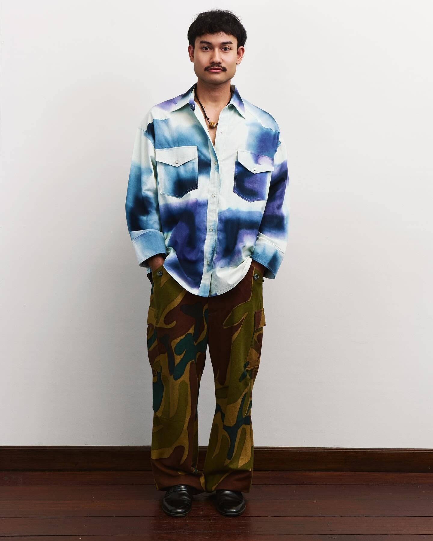 Navy Batik Western Shirt