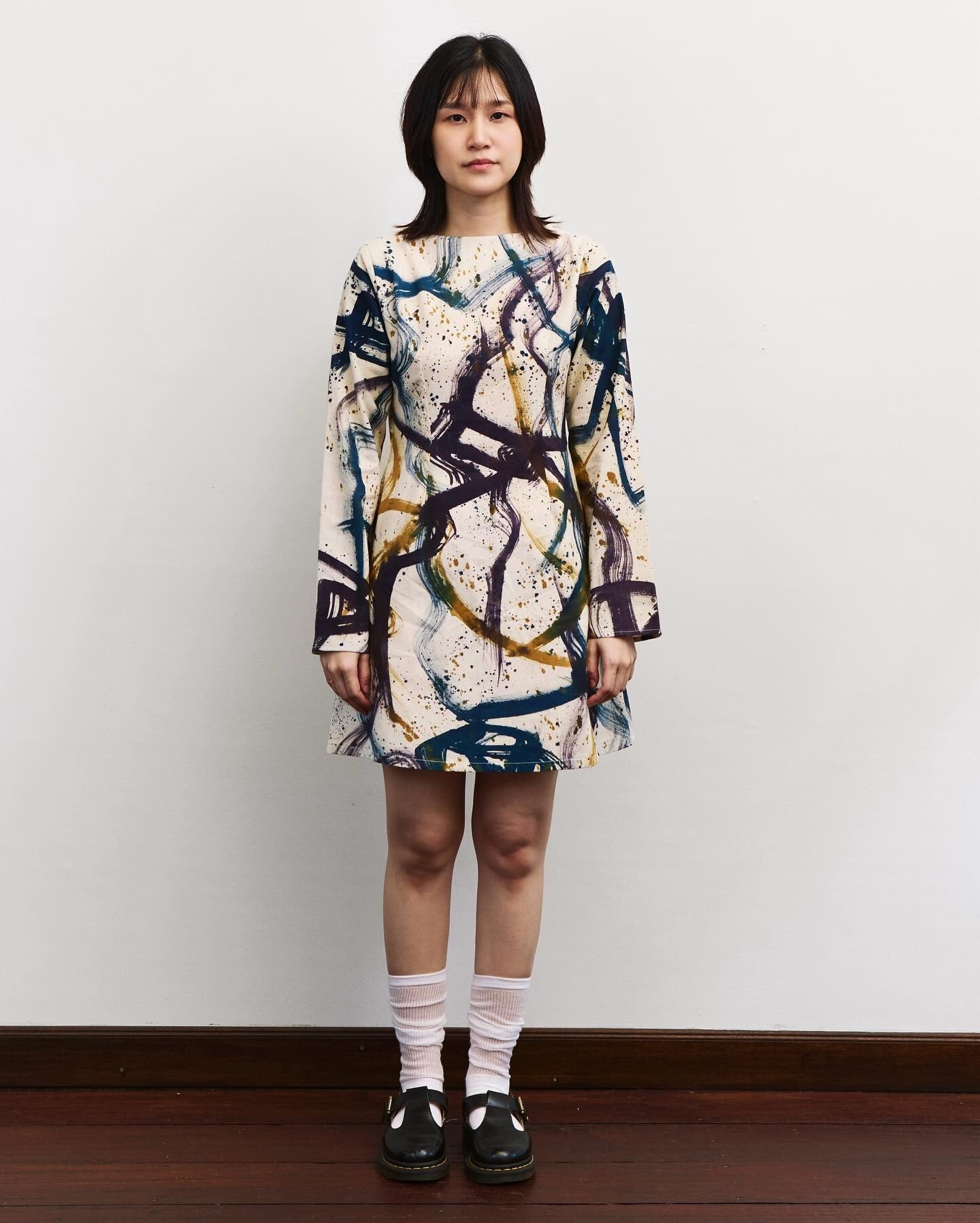Batik Pollock Long Sleeve Mini Dress
