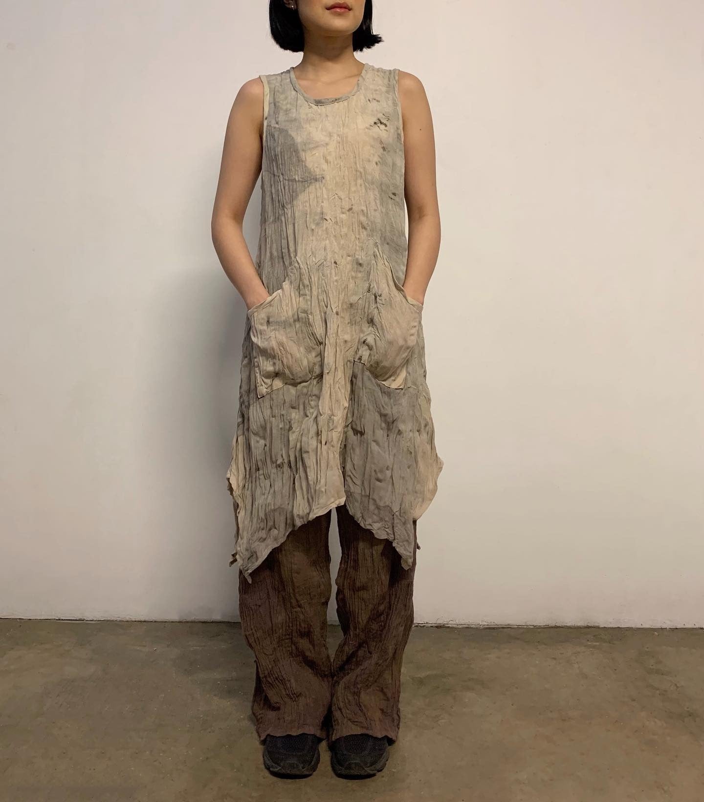 Eco-Printing Long Shirt Fitted Dress
