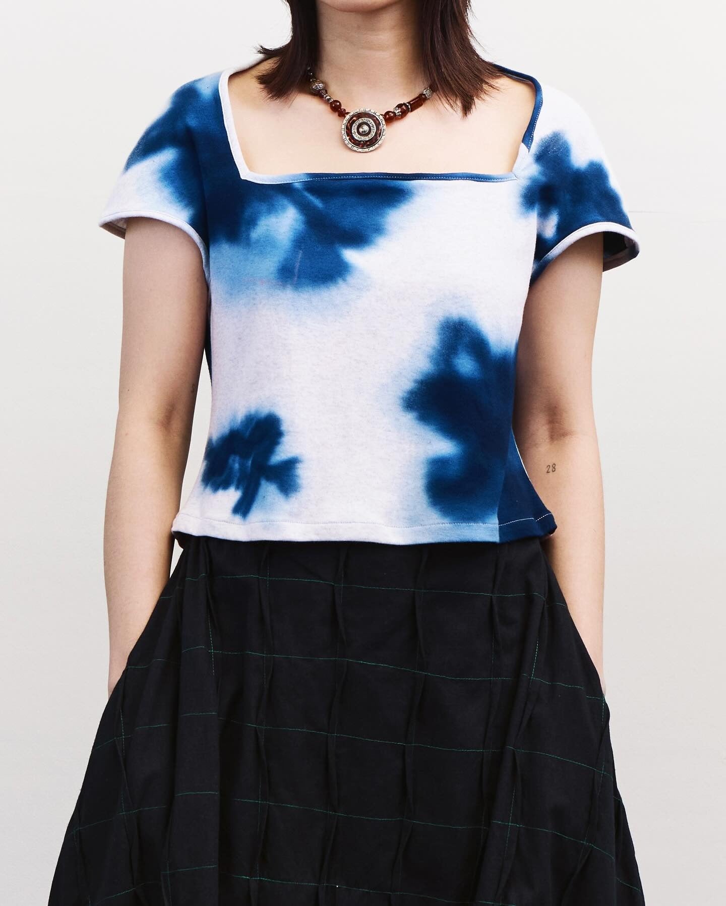 Leaf Shadow Ribbed Square Neck Top