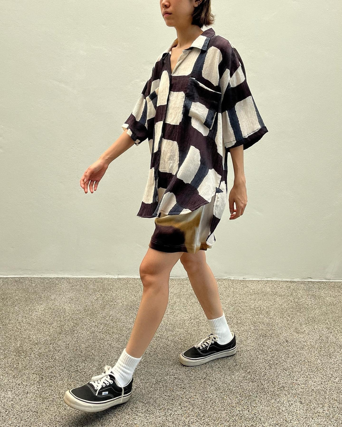 Splice Wrinkled Collar Shirt